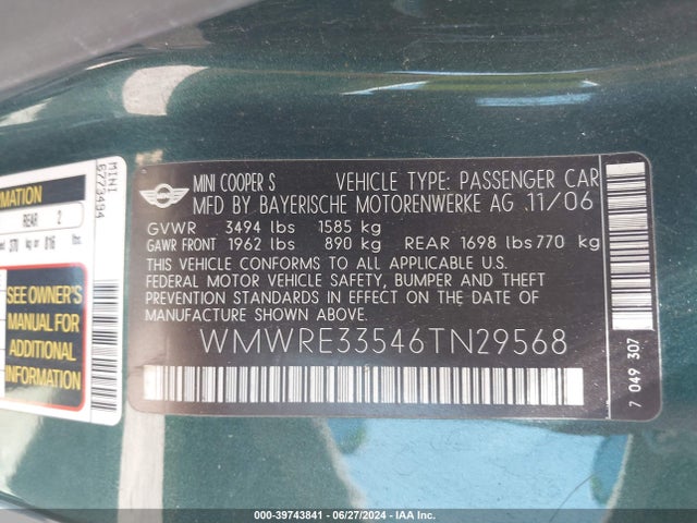2006 MINI COOPER S WMWRE33546TN29568 Photo 8