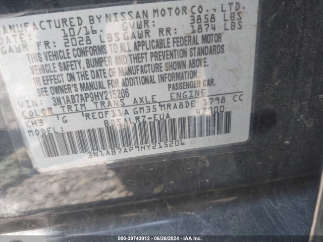 Nissan SENTRA SR 2017 3N1AB7AP9HY215206 Image 9
