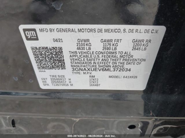 3GNAXUEV6ML372034 Chevrolet Equinox Awd Lt