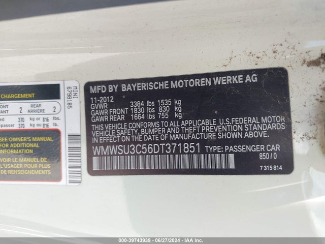 2013 MINI HARDTOP WMWSU3C56DT371851 Photo 8