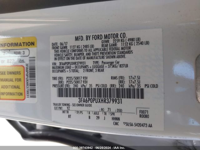 3FA6P0PUXHR379931 Ford Fusion Energi Se Luxury