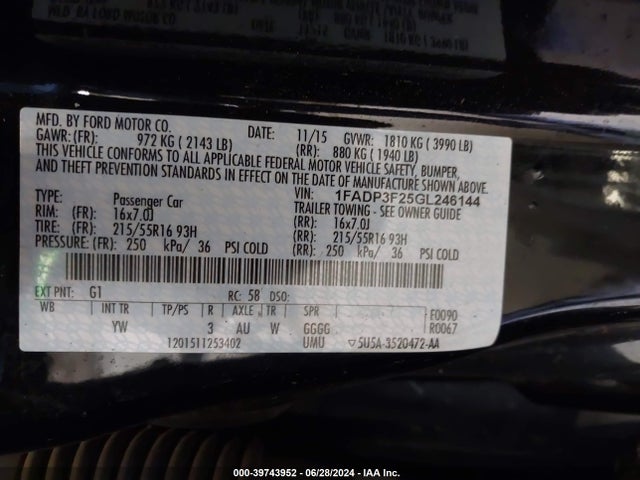 Ford FOCUS SE 2016 1FADP3F25GL246144 Image 9