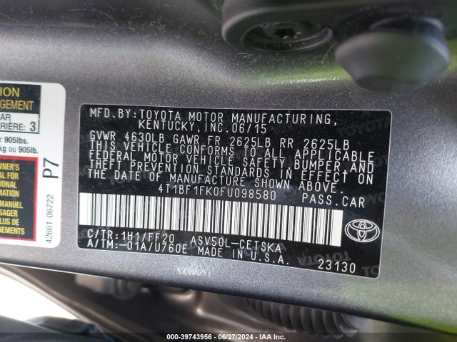 Toyota CAMRY SE 2015 4T1BF1FK0FU098580 Image 9