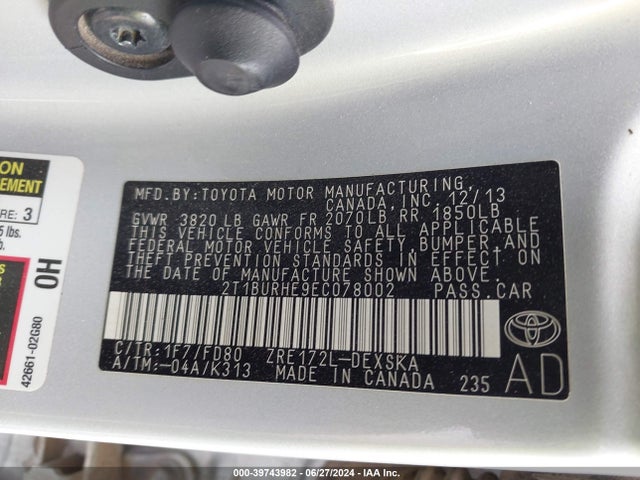 Toyota Corolla S Plus 2014 2T1BURHE9EC078002 Image 9