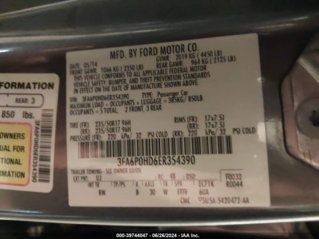 3FA6P0HD6ER354390 Ford FUSION SE