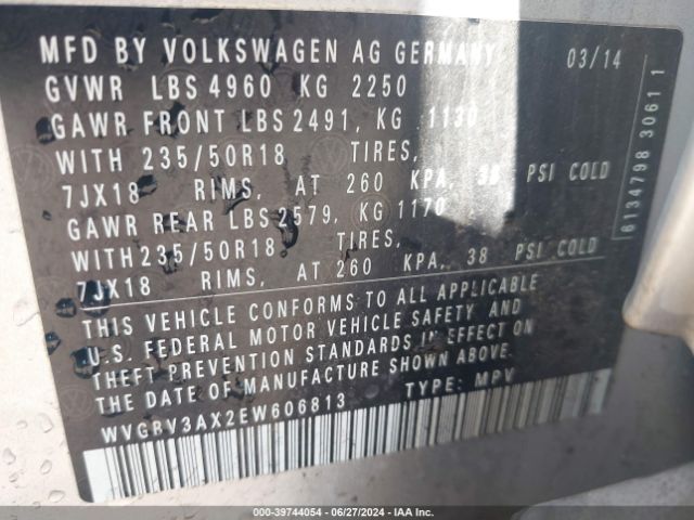 WVGBV3AX2EW606813 Volkswagen TIGUAN SE