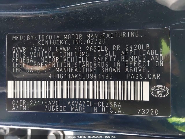 Toyota CAMRY SE 2020 4T1G11AK5LU941485 Image 9