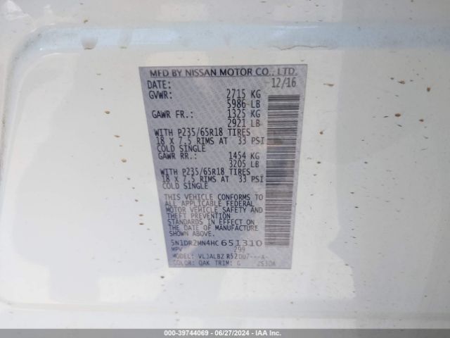 5N1DR2MN4HC651310 Nissan Pathfinder S
