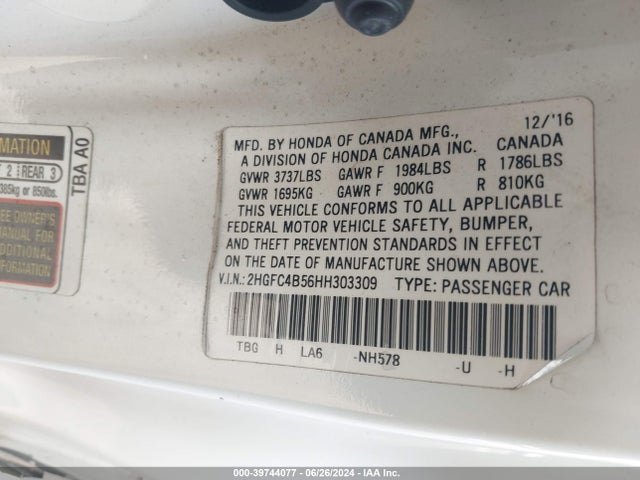 Honda Civic Lx 2017 2HGFC4B56HH303309 Image 9