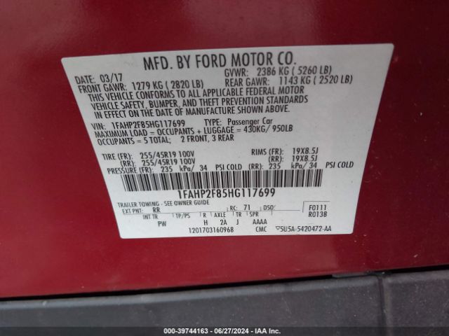 1FAHP2F85HG117699 Ford Taurus Limited