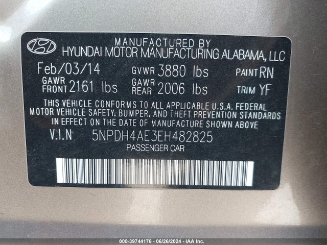Hyundai Elantra Limited 2014 5NPDH4AE3EH482825 Image 9