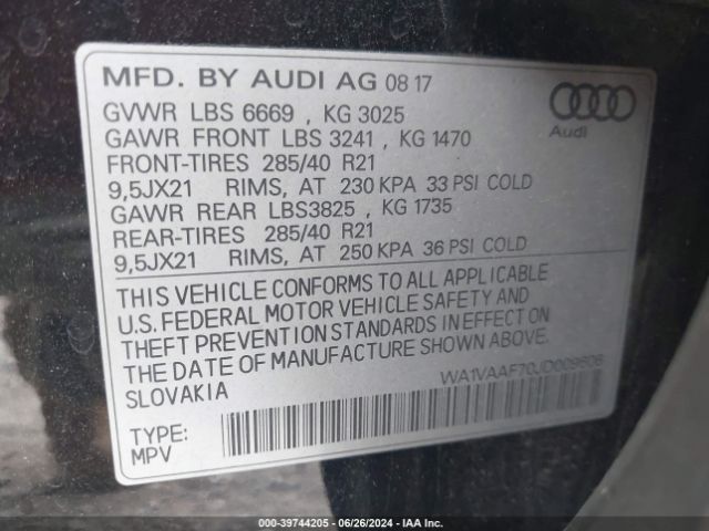 WA1VAAF70JD009606 Audi Q7 3.0t Premium