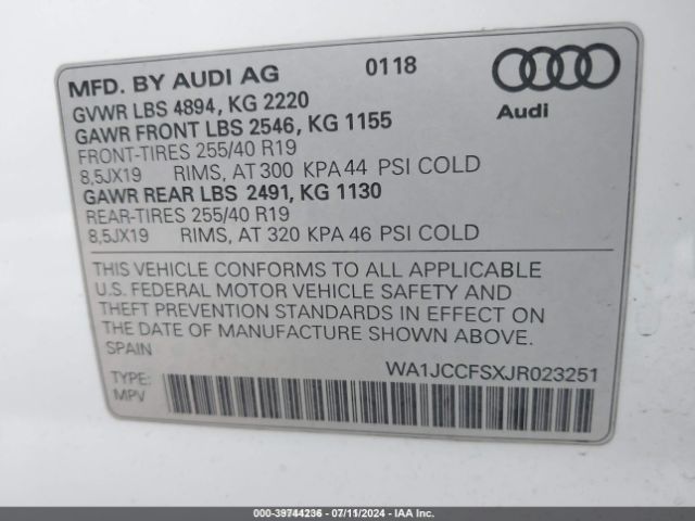 WA1JCCFSXJR023251 Audi Q3 2.0t Premium/2.0t Sport Premium