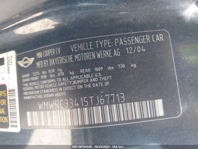 2005 MINI COOPER WMWRC33415TJ67713 Photo 8