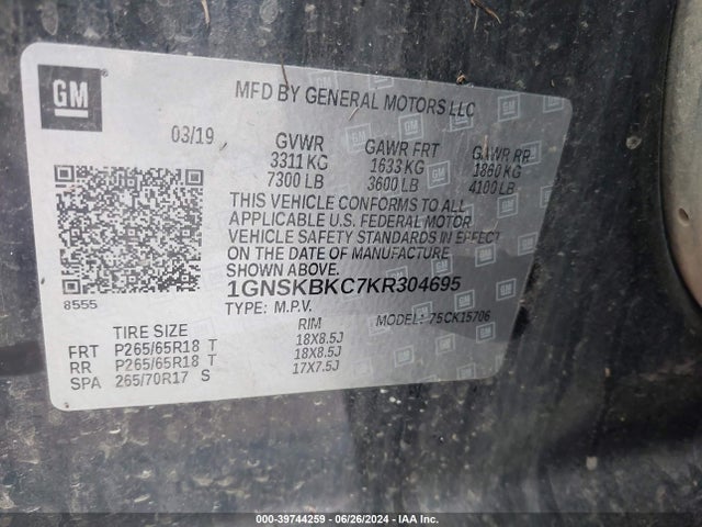 Chevrolet Tahoe Lt 2019 1GNSKBKC7KR304695 Image 9