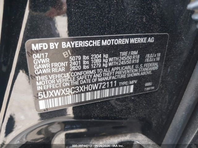 5UXWX9C3XH0W72111 BMW X3 Xdrive28i