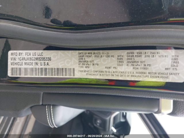 1C4RJKBG2M8205336 Jeep Grand Cherokee L Limited 4x4