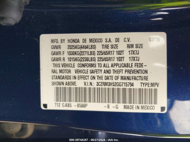 3CZRM3H52GG715794 Honda CR-V EX
