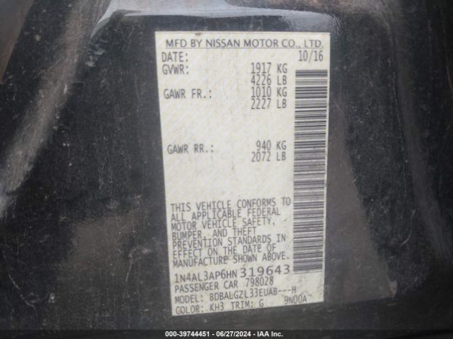 1N4AL3AP6HN319643 Nissan Altima 2.5 S