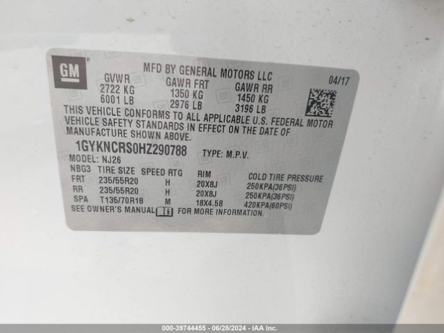 1GYKNCRS0HZ290788 Cadillac Xt5 Premium Luxury