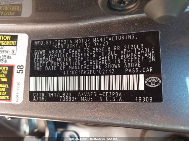 4T1K61BK2PU102412 Toyota Camry Xse Awd