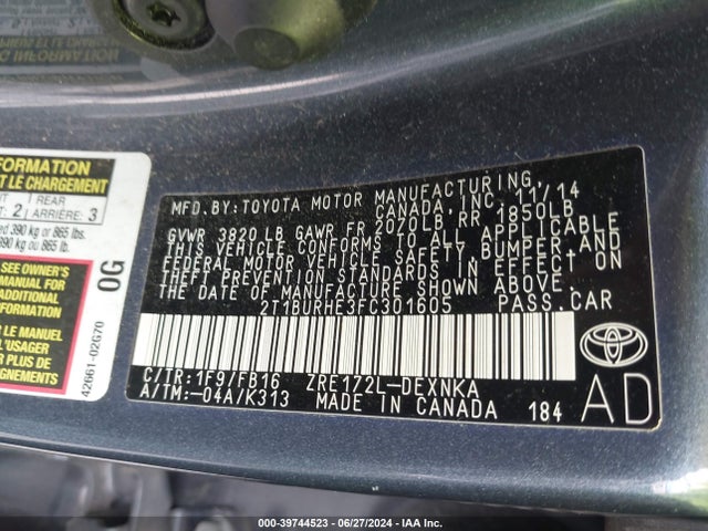 Toyota Corolla Le Plus 2015 2T1BURHE3FC301605 Image 9
