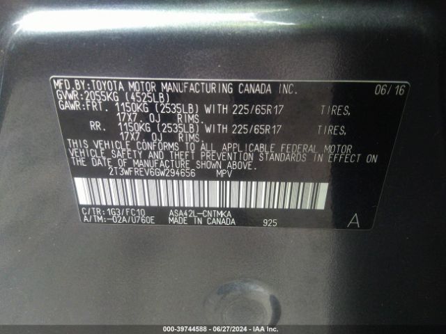 2T3WFREV6GW294656 Toyota Rav4 Xle