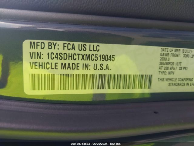 1C4SDHCTXMC519045 Dodge Durango R/t Rwd