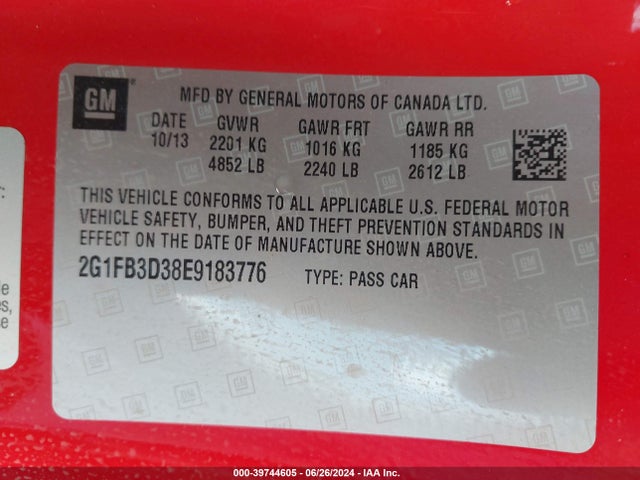 Chevrolet Camaro 1lt 2014 2G1FB3D38E9183776 Image 9