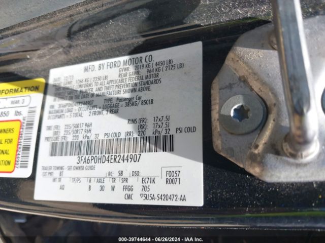 3FA6P0HD4ER244907 Ford FUSION SE