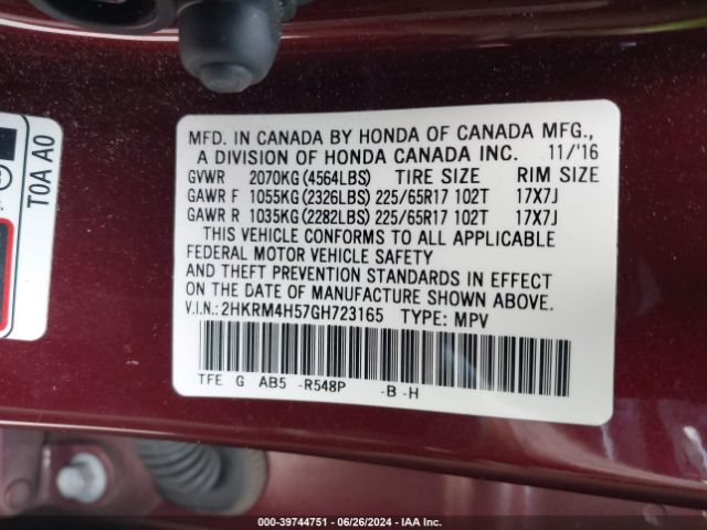 2HKRM4H57GH723165 Honda CR-V EX