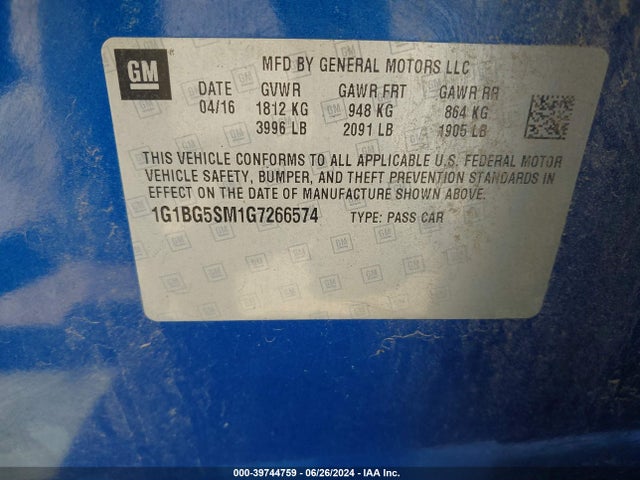 1G1BG5SM1G7266574 Chevrolet Cruze Premier Auto