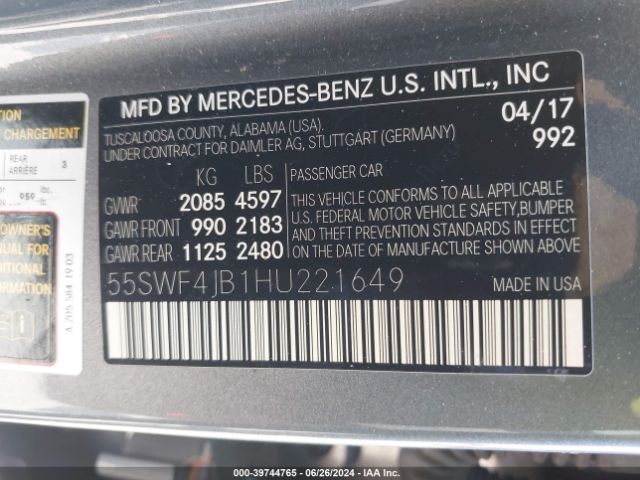 55SWF4JB1HU221649 Mercedes-Benz C 300