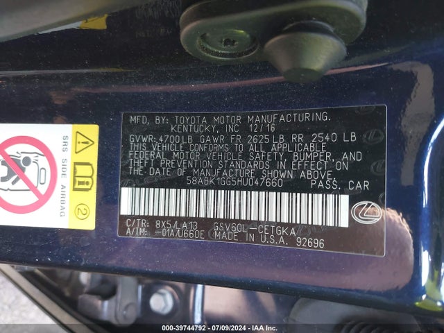 Lexus ES 350 2017 58ABK1GG5HU047660 Image 9