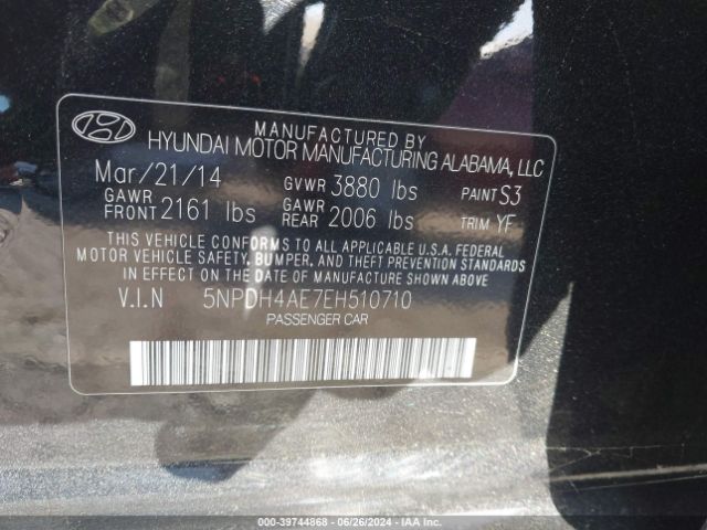5NPDH4AE7EH510710 Hyundai ELANTRA SE