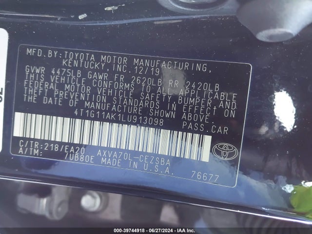 Toyota CAMRY SE 2020 4T1G11AK1LU913098 Image 9