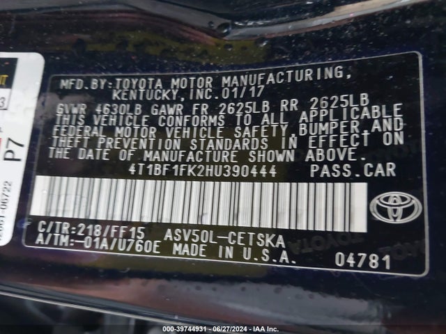Toyota CAMRY SE 2017 4T1BF1FK2HU390444 Image 9