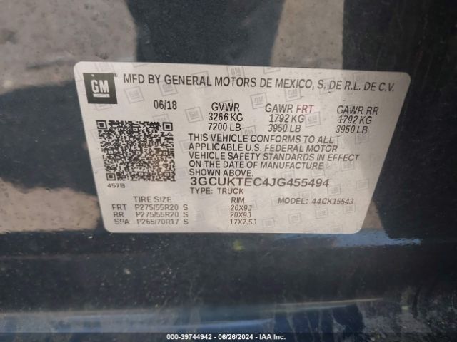 3GCUKTEC4JG455494 Chevrolet Silverado 1500 High Country