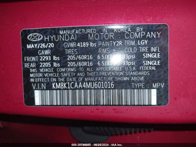 KM8K1CAA4MU601016 Hyundai Kona Se