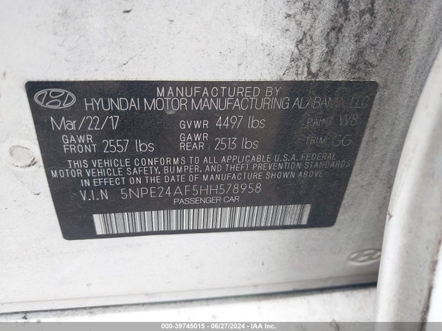 Hyundai Sonata 2017 5NPE24AF5HH578958 Image 9