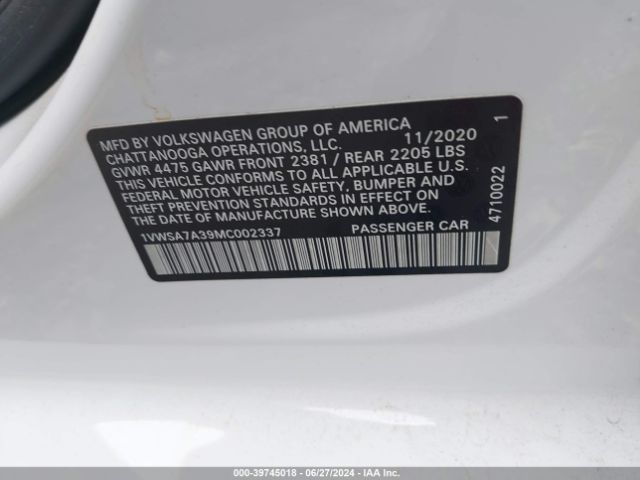 1VWSA7A39MC002337 Volkswagen Passat 2.0t Se