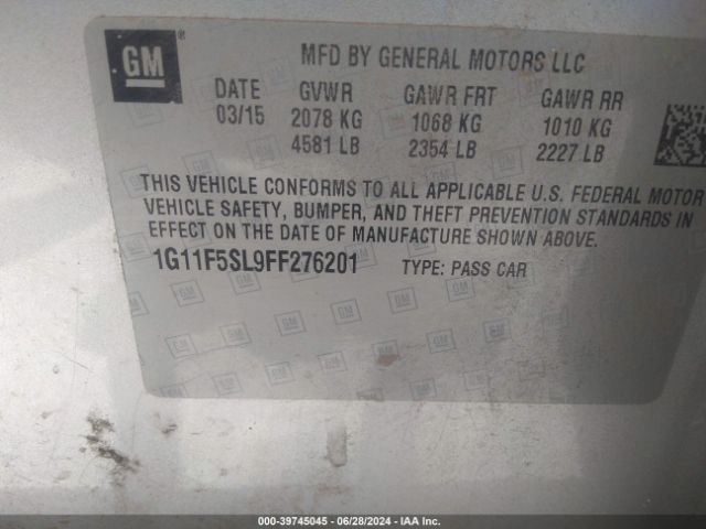 1G11F5SL9FF276201 Chevrolet Malibu 1lz
