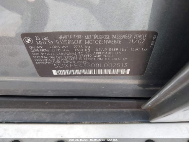 2008 BMW X5 5UXFE43508L002513 Photo 8