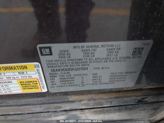 Buick Enclave Premium 2015 5GAKVCKD3FJ227554 Image 9