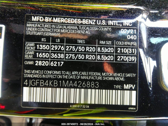 4JGFB4KB1MA426883 Mercedes-Benz Gle 350 4matic