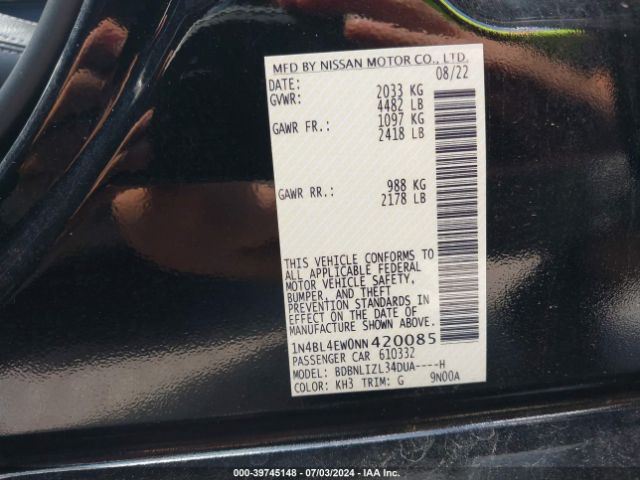 1N4BL4EW0NN420085 Nissan Altima Sl Intelligent Awd