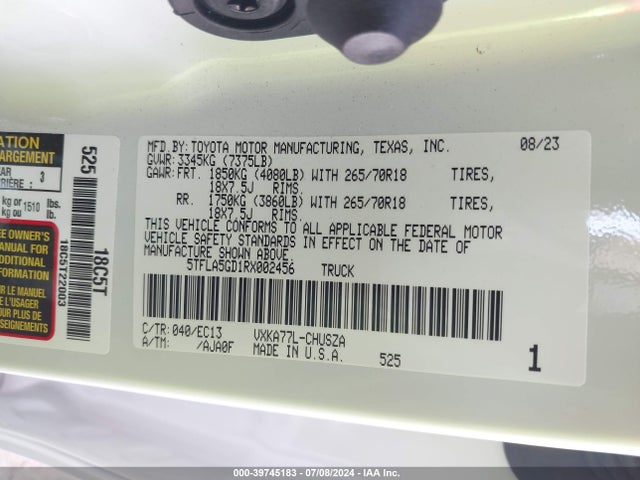 Toyota Tundra Sr5 2024 5TFLA5GD1RX002456 Image 9