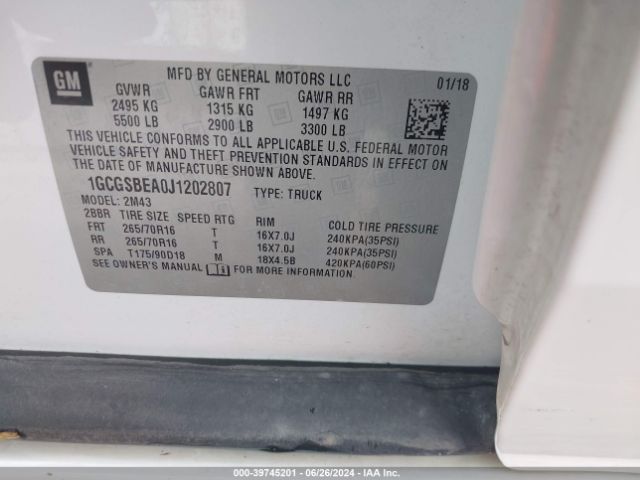 1GCGSBEA0J1202807 Chevrolet Colorado Wt
