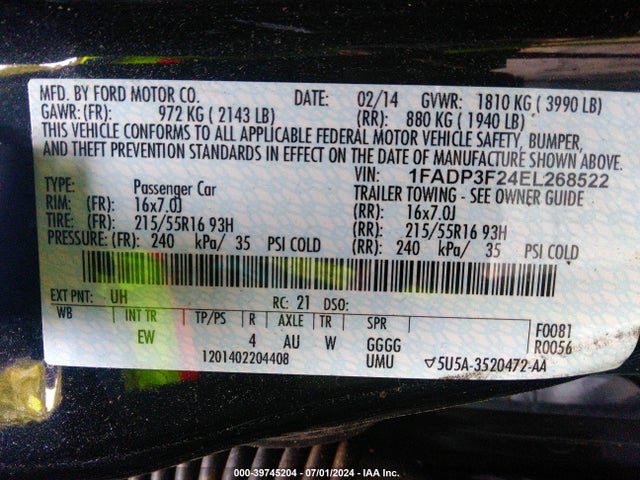 Ford FOCUS SE 2014 1FADP3F24EL268522 Image 9
