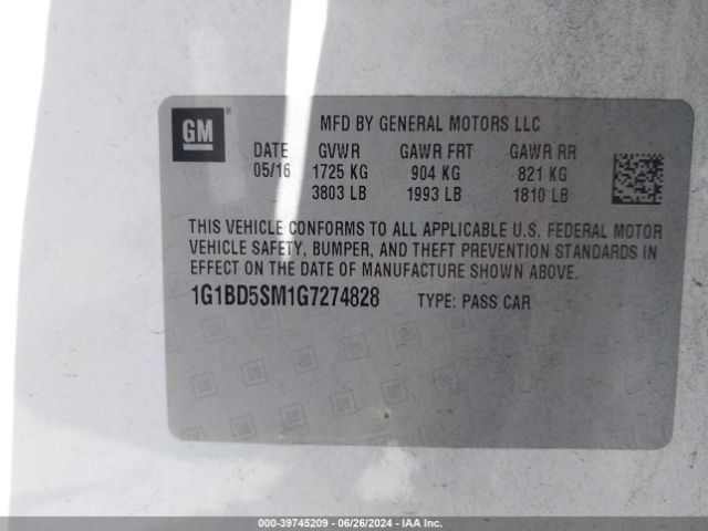 1G1BD5SM1G7274828 Chevrolet Cruze Lt Manual